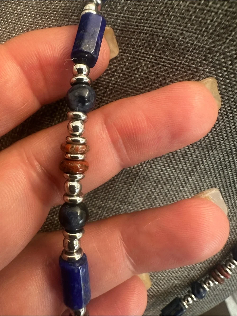 Lapis & Brown Jasper Beaded Necklace - Unisex Jewelry